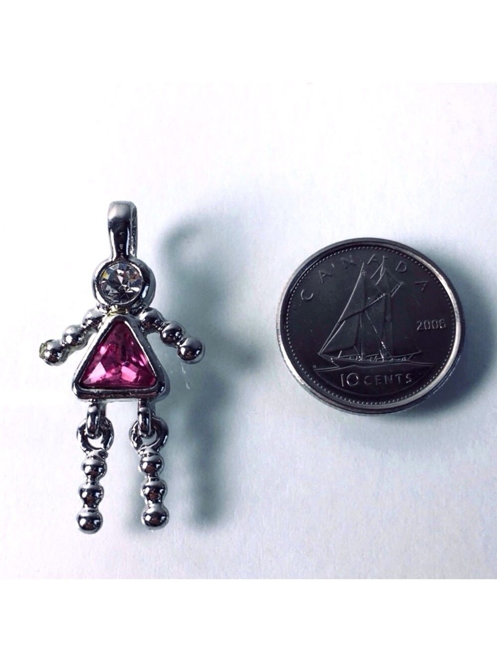Vintage Sterling Stick Girl Pink Pendant Charm 1.25”